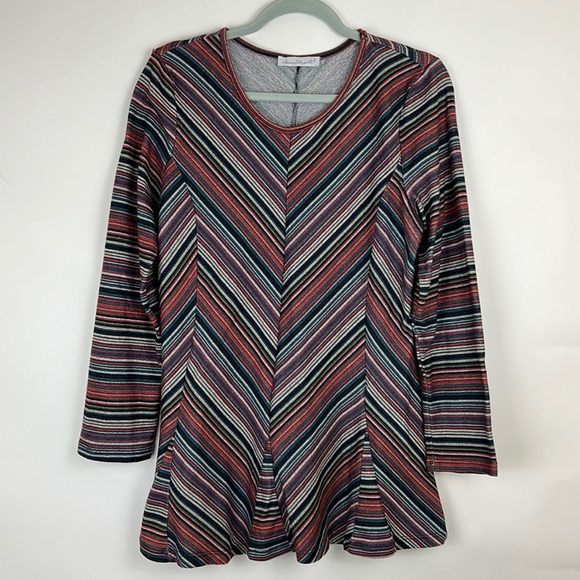 Karen Hart Tops - KAREN HART tunic striped blouse red, blue, and gray with scoop neck M